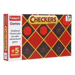 Checkers Plus 5 - in - 1 Game Set, Traditional Checkers & 5 Other Board - Yahko Merchandise