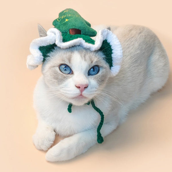 Christmas Tree Pet Head Cover Crocheted Hand - woven Cat Dog Hats Pets Products - Yahko Merchandise