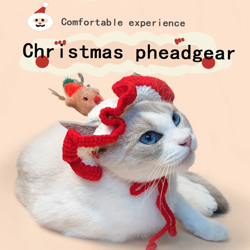 Christmas Tree Pet Head Cover Crocheted Hand - woven Cat Dog Hats Pets Products - Yahko Merchandise