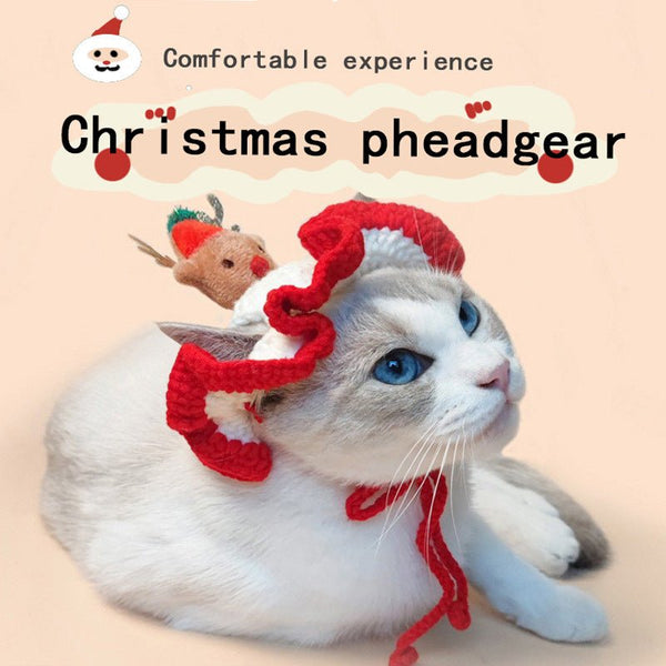 Christmas Tree Pet Head Cover Crocheted Hand - woven Cat Dog Hats Pets Products - Yahko Merchandise