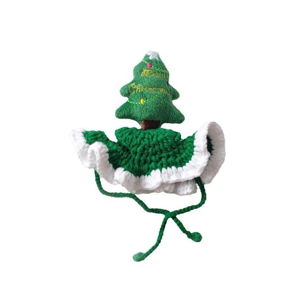 Christmas Tree Pet Head Cover Crocheted Hand - woven Cat Dog Hats Pets Products - Yahko Merchandise