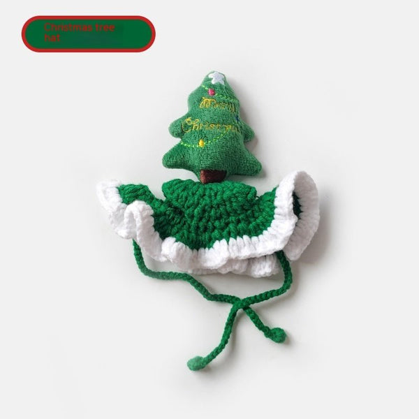 Christmas Tree Pet Head Cover Crocheted Hand - woven Cat Dog Hats Pets Products - Yahko Merchandise
