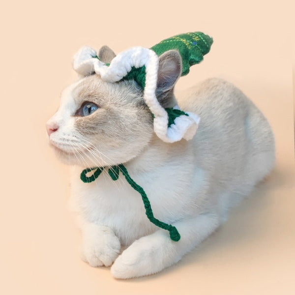 Christmas Tree Pet Head Cover Crocheted Hand - woven Cat Dog Hats Pets Products - Yahko Merchandise