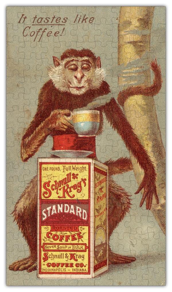 Coffee Monkey Vintage Poster Wooden Jigsaw Puzzle 6711 - Yahko Merchandise