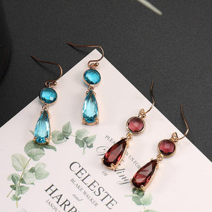 Copper Edging Geometric Multicolor K9 Glass Crystal Pendant Earrings - Yahko Merchandise