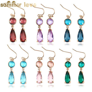 Copper Edging Geometric Multicolor K9 Glass Crystal Pendant Earrings - Yahko Merchandise