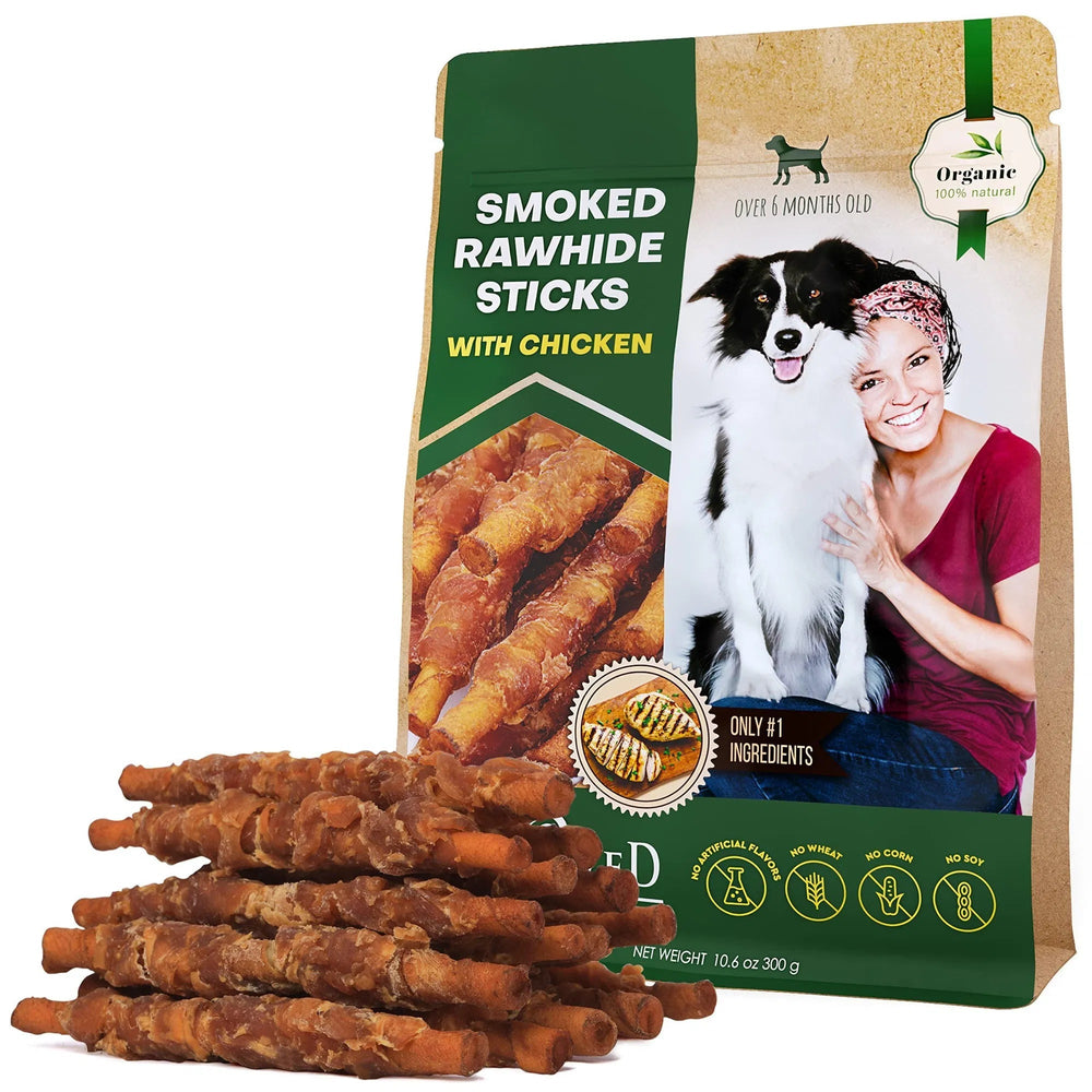Dog Smoked Rawhide Sticks Wrapped Chicken Pet Natural Chew Treats Grain Free Organic Meat Healthy Human Grade Dried Snacks In Bulk - Yahko Merchandise