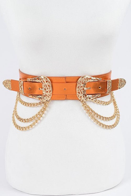 Double Buckle Metallic Stretch Belt - Yahko Merchandise