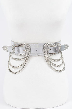 Double Buckle Metallic Stretch Belt - Yahko Merchandise