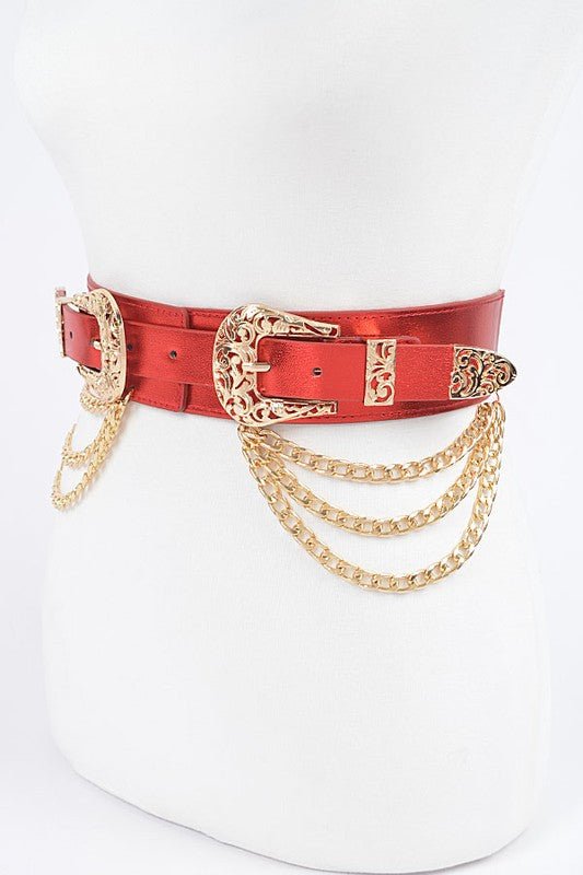 Double Buckle Metallic Stretch Belt - Yahko Merchandise