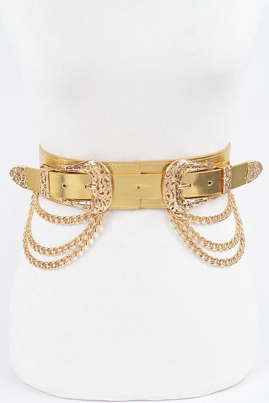 Double Buckle Metallic Stretch Belt - Yahko Merchandise