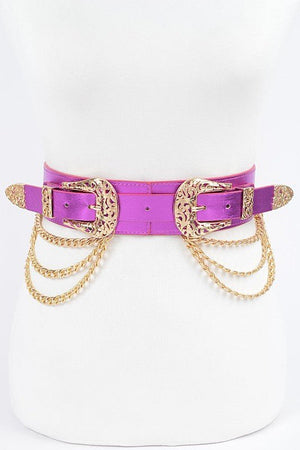Double Buckle Metallic Stretch Belt - Yahko Merchandise