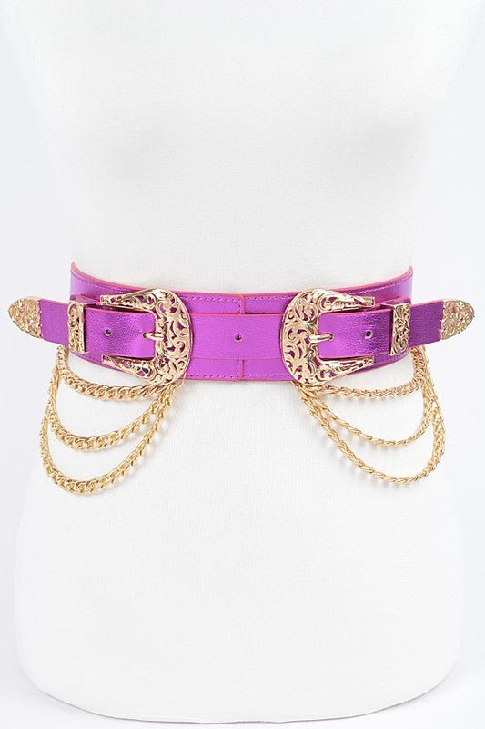 Double Buckle Metallic Stretch Belt - Yahko Merchandise