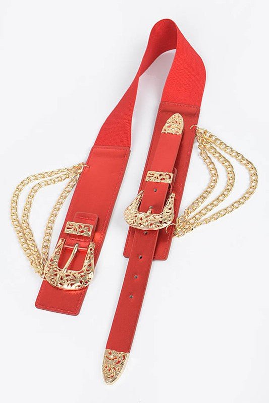 Double Buckle Metallic Stretch Belt - Yahko Merchandise