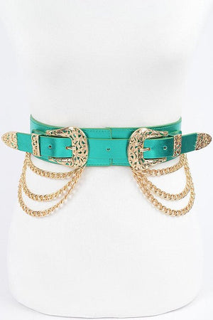 Double Buckle Metallic Stretch Belt - Yahko Merchandise