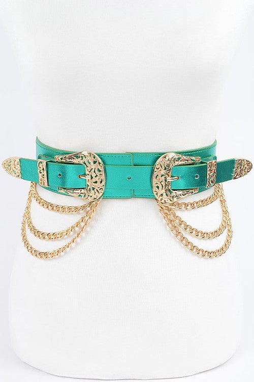 Double Buckle Metallic Stretch Belt - Yahko Merchandise