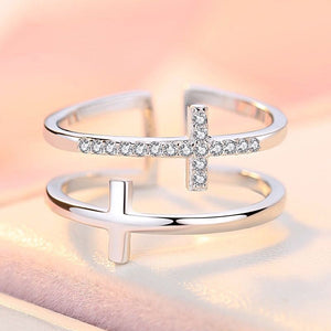 Double Cross Miniature Copper Inlaid Zircon Ring - Yahko Merchandise