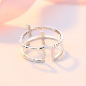 Double Cross Miniature Copper Inlaid Zircon Ring - Yahko Merchandise