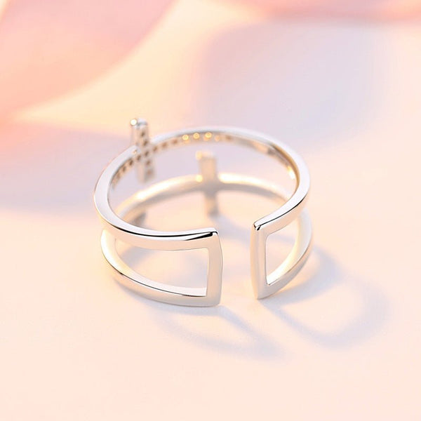 Double Cross Miniature Copper Inlaid Zircon Ring - Yahko Merchandise