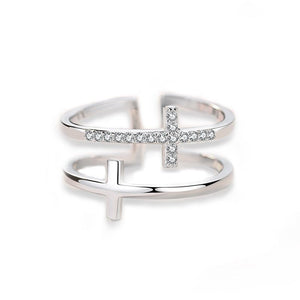 Double Cross Miniature Copper Inlaid Zircon Ring - Yahko Merchandise