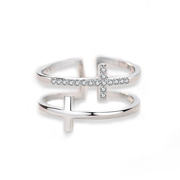 Double Cross Miniature Copper Inlaid Zircon Ring - Yahko Merchandise