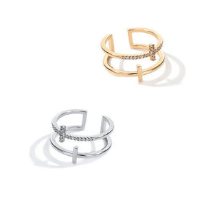 Double Cross Miniature Copper Inlaid Zircon Ring - Yahko Merchandise