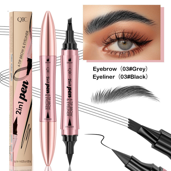 Double - headed 3D Micro - carved Liquid Four - fork Eyebrow Pencil Eyeliner 2 - in - one Dual - purpose Eye - Yahko Merchandise