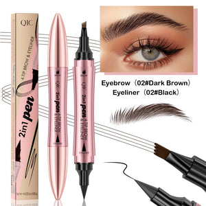 Double - headed 3D Micro - carved Liquid Four - fork Eyebrow Pencil Eyeliner 2 - in - one Dual - purpose Eye - Yahko Merchandise