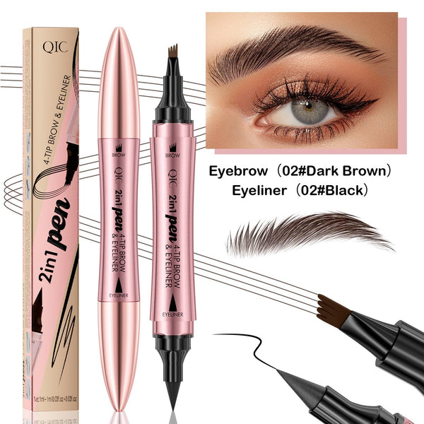 Double - headed 3D Micro - carved Liquid Four - fork Eyebrow Pencil Eyeliner 2 - in - one Dual - purpose Eye - Yahko Merchandise