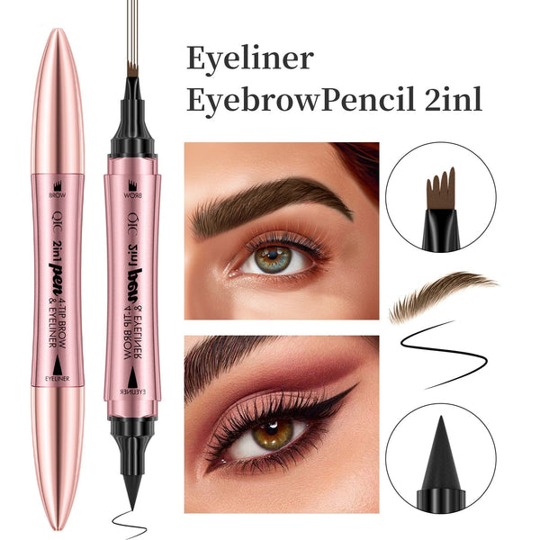 Double - headed 3D Micro - carved Liquid Four - fork Eyebrow Pencil Eyeliner 2 - in - one Dual - purpose Eye - Yahko Merchandise