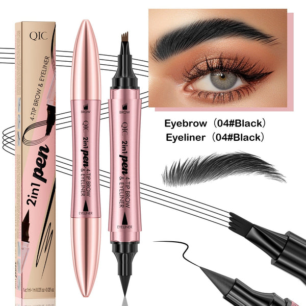Double - headed 3D Micro - carved Liquid Four - fork Eyebrow Pencil Eyeliner 2 - in - one Dual - purpose Eye - Yahko Merchandise
