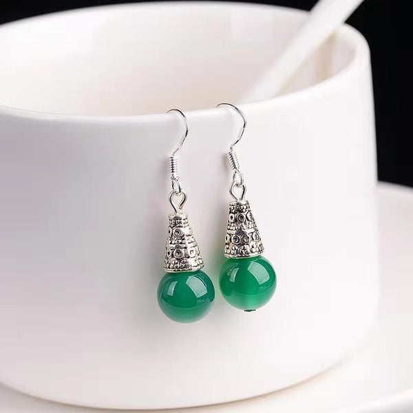 Elegant Silvering Earrings Female Chalcedony Green Agate - Yahko Merchandise
