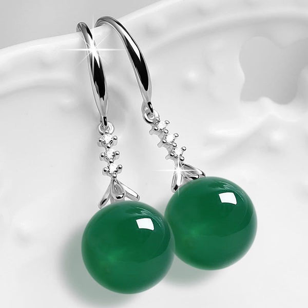 Elegant Silvering Earrings Female Chalcedony Green Agate - Yahko Merchandise