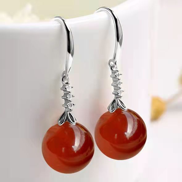 Elegant Silvering Earrings Female Chalcedony Green Agate - Yahko Merchandise