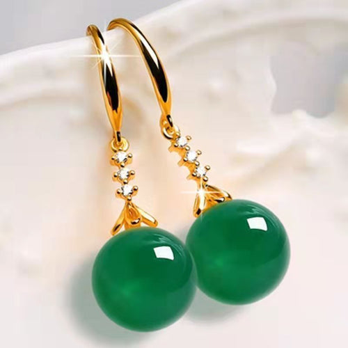 Elegant Silvering Earrings Female Chalcedony Green Agate - Yahko Merchandise