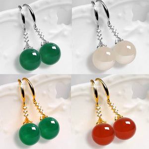 Elegant Silvering Earrings Female Chalcedony Green Agate - Yahko Merchandise