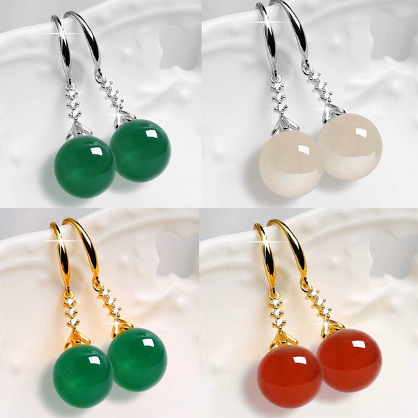 Elegant Silvering Earrings Female Chalcedony Green Agate - Yahko Merchandise