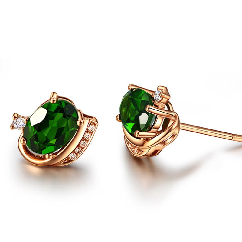 Emerald Treasure Stud Earrings Vintage Green Tourmaline Color Treasure Crystal Women's - Yahko Merchandise