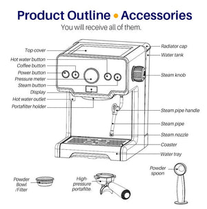 Espresso Coffee Maker Stainless Steel Italian Coffee Machine - Yahko Merchandise