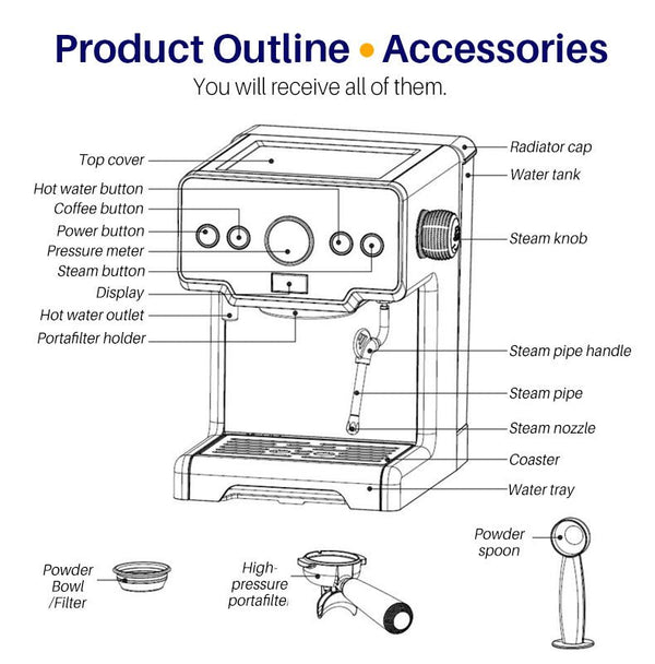 Espresso Coffee Maker Stainless Steel Italian Coffee Machine - Yahko Merchandise
