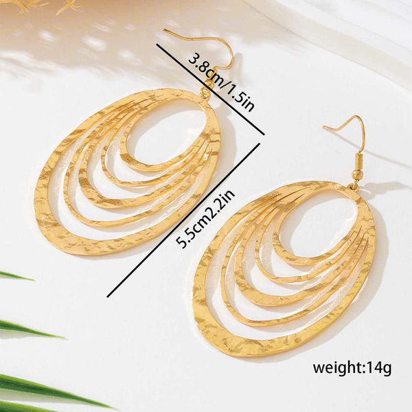 European And American Fashion Elegant 3 Layer Hollow Oval Shaped Big Gold - color Stainless Steel Dangle Drop Earrings - Yahko Merchandise
