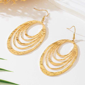 European And American Fashion Elegant 3 Layer Hollow Oval Shaped Big Gold - color Stainless Steel Dangle Drop Earrings - Yahko Merchandise