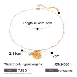Fashion Jewelry 18K Gold Stainless Steel Pearl Chain Summer Holiday Shell Starfish Pendant Bracelet - Yahko Merchandise