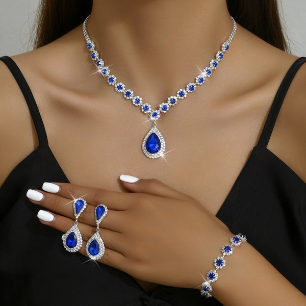 Fashion Jewelry Bridal Jewelry Suit Necklace Ear Stud Bracelet Three - piece Set - Yahko Merchandise