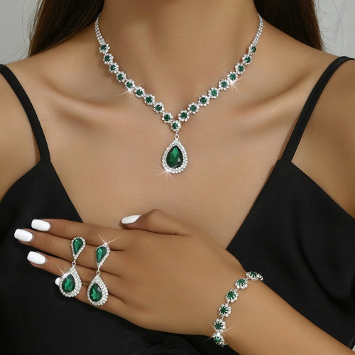 Fashion Jewelry Bridal Jewelry Suit Necklace Ear Stud Bracelet Three - piece Set - Yahko Merchandise
