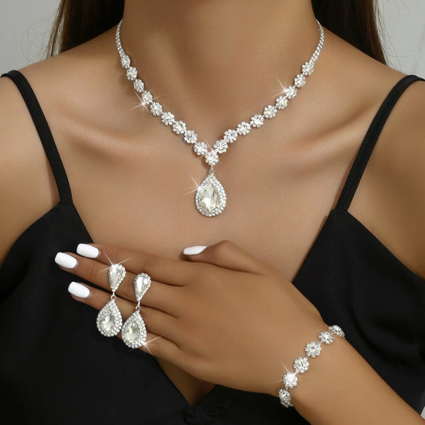 Fashion Jewelry Bridal Jewelry Suit Necklace Ear Stud Bracelet Three - piece Set - Yahko Merchandise