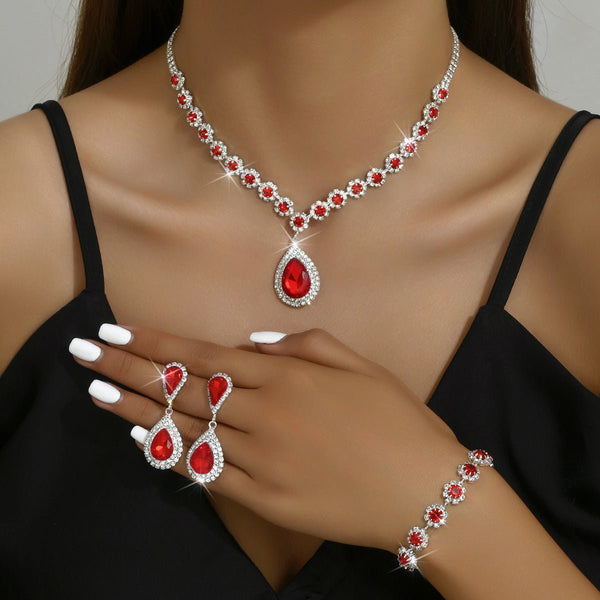 Fashion Jewelry Bridal Jewelry Suit Necklace Ear Stud Bracelet Three - piece Set - Yahko Merchandise