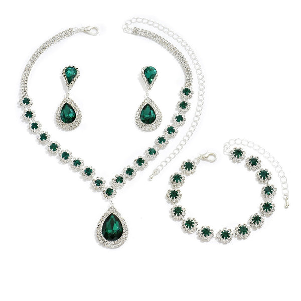 Fashion Jewelry Bridal Jewelry Suit Necklace Ear Stud Bracelet Three - piece Set - Yahko Merchandise