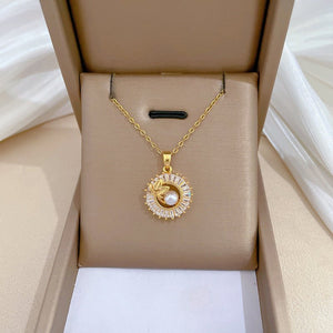 Fashion Jewelry Square Full Diamond Personalized Round Ring Leaves Necklace And Earrings Suite - Yahko Merchandise