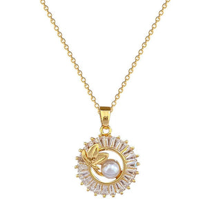 Fashion Jewelry Square Full Diamond Personalized Round Ring Leaves Necklace And Earrings Suite - Yahko Merchandise